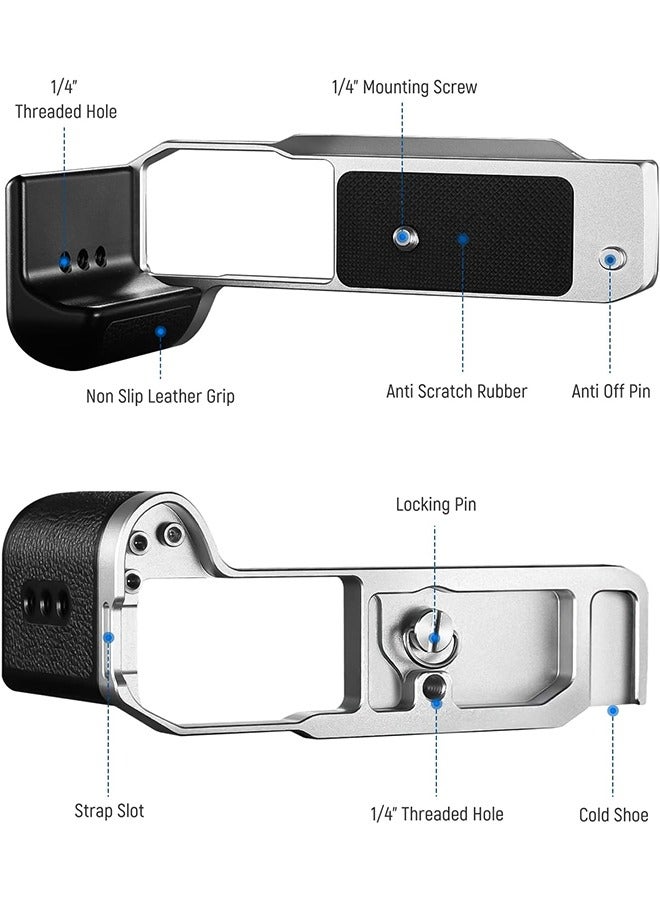 NEEWER Camera Grip for Nikon Z fc, Aluminum Alloy L Shaped Handgrip with Retro Leather Handle, 1/4” Thread, Cold Shoe, and Arca Dovetail, Compatible with Nikon Z fc Mirrorless Camera (VS108) - Image 2