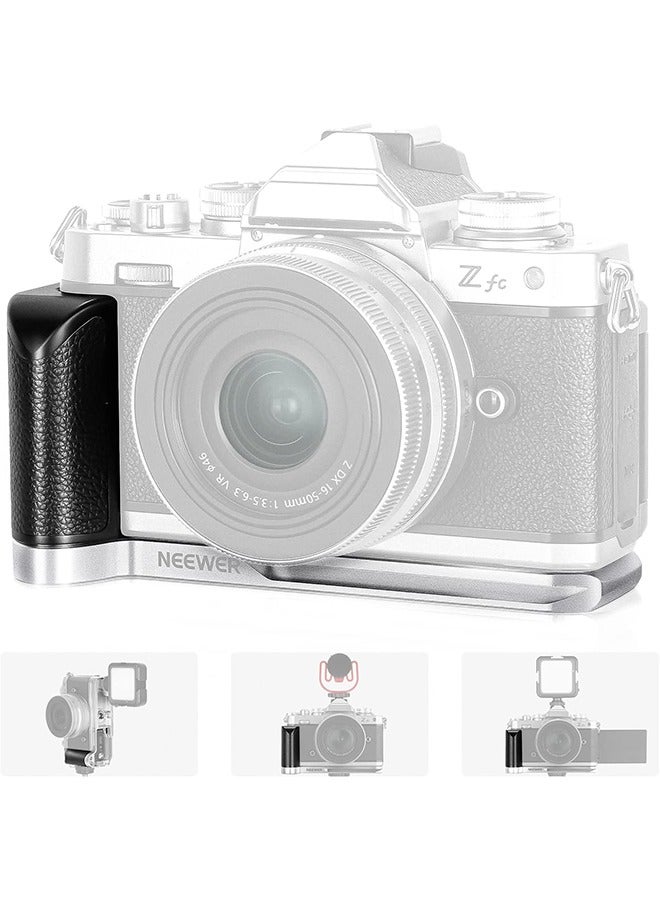 NEEWER Camera Grip for Nikon Z fc, Aluminum Alloy L Shaped Handgrip with Retro Leather Handle, 1/4” Thread, Cold Shoe, and Arca Dovetail, Compatible with Nikon Z fc Mirrorless Camera (VS108) - Image 1