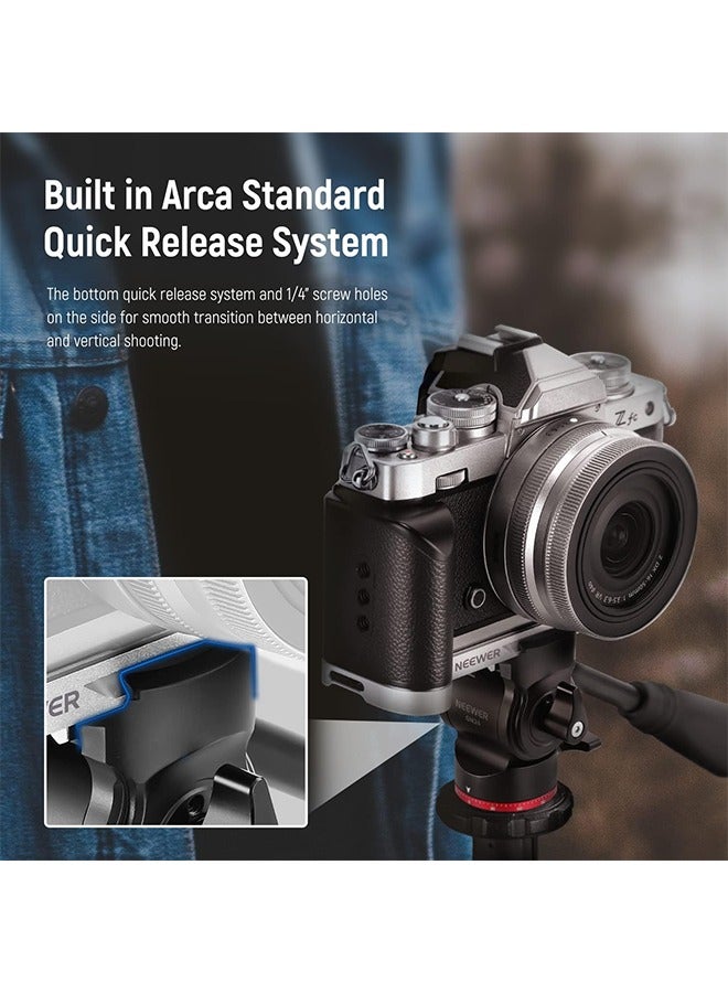 NEEWER Camera Grip for Nikon Z fc, Aluminum Alloy L Shaped Handgrip with Retro Leather Handle, 1/4” Thread, Cold Shoe, and Arca Dovetail, Compatible with Nikon Z fc Mirrorless Camera (VS108) - Image 4