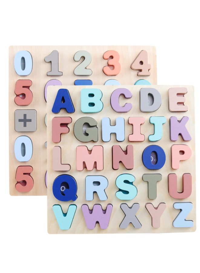 Large Alphabet Upper Case Letter and Number Wooden Puzzle Learning Educational Board Toys for Kids, Pack of 2 - Image 1