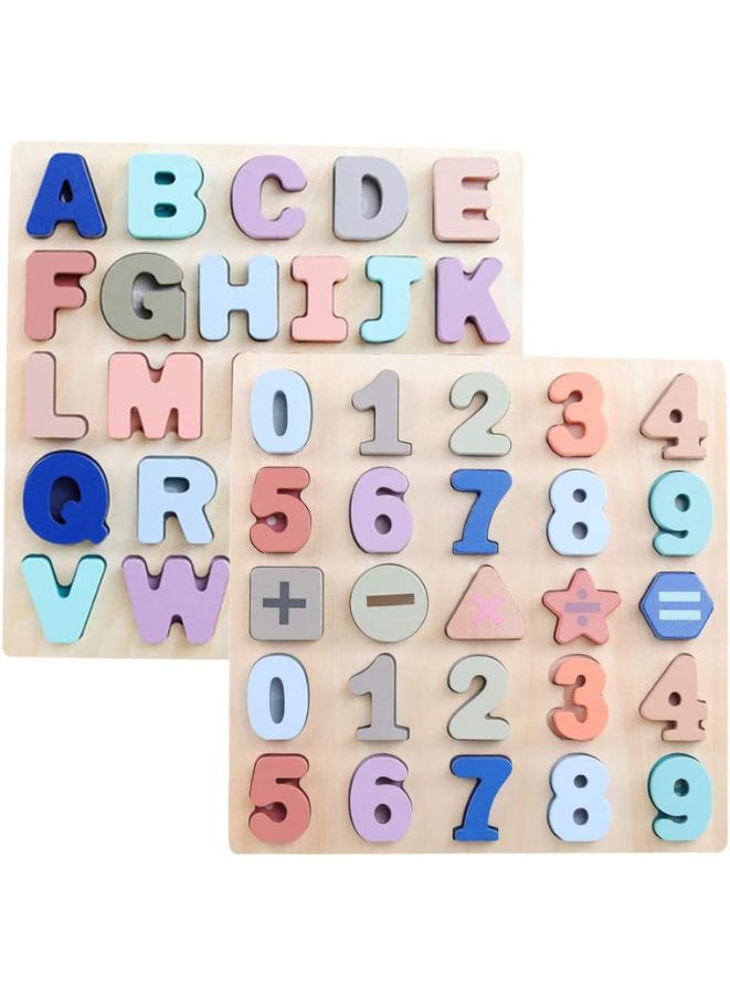 Large Alphabet Upper Case Letter and Number Wooden Puzzle Learning Educational Board Toys for Kids, Pack of 2 - Image 2