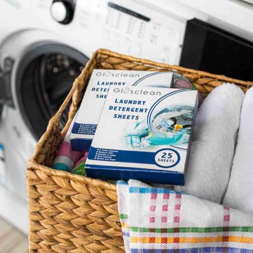 Glosclean أوراق منظف الغسيل 50 شريط 25 ورقة صديقة للبيئة برائحة منعشة خالية من البلاستيك صابون غسيل للسفر - Image 5