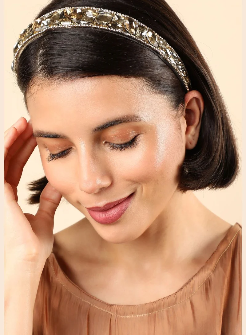 SOHI Gold Plated Designer Stone Hair Band