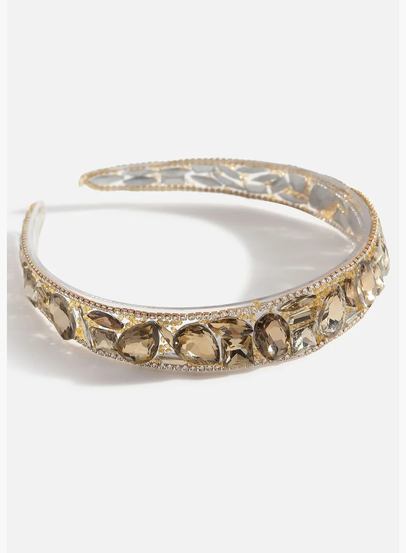 SOHI Gold Plated Designer Stone Hair Band