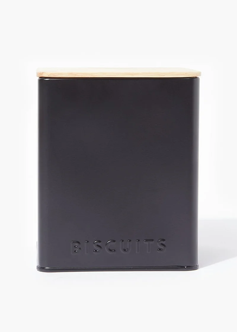 Matalan Black Metal Lidded Biscuit Tin