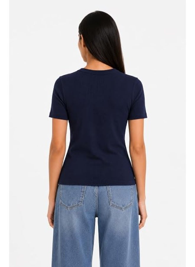 Nileton Women's Basic Ribbed Knit - Cotton Crew Neck T-Shirt - Slim Fit Half Sleeve Stretchy Fitted Casual Everyday Tee - Image 2