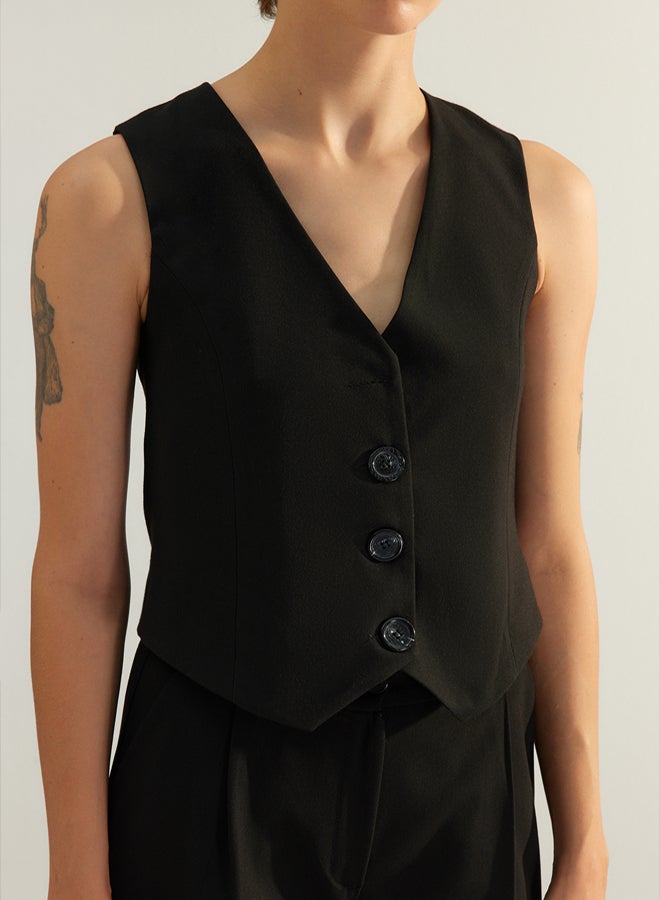 trendyol Black Premium Buttoned Crop Woven Vest TWOAW24YE00061 - Image 5