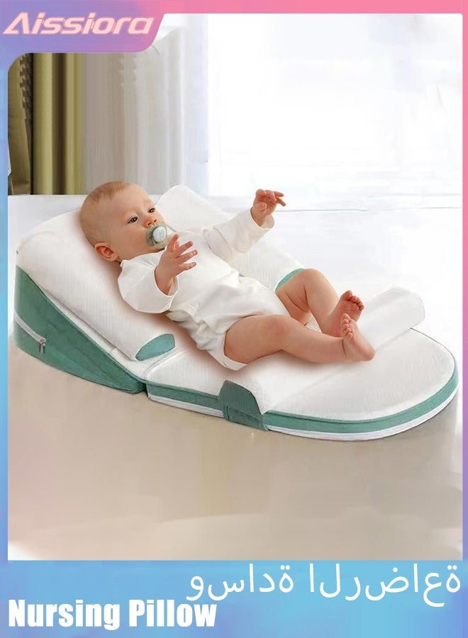 Aissiora Adjustable Nursing Pillow for Breastfeeding Infant Anti-Spit Milk Slope Mat Memory cotton Supportive Cushion Multi-Functional and Multi-Layer Posture Support Pillow Can Adjust Height Geometric Design - Image 1