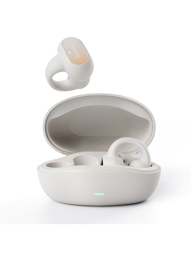 sanag سماعات أذن Z51 مفتوحة، سماعات أذن لاسلكية خفيفة الوزن ومستقرة مع حافظة شحن، سماعات أذن أنيقة وسماعات داخل الأذن متوافقة مع هواتف Iphone/samsung للرجال والنساء، (أبيض) - Image 1