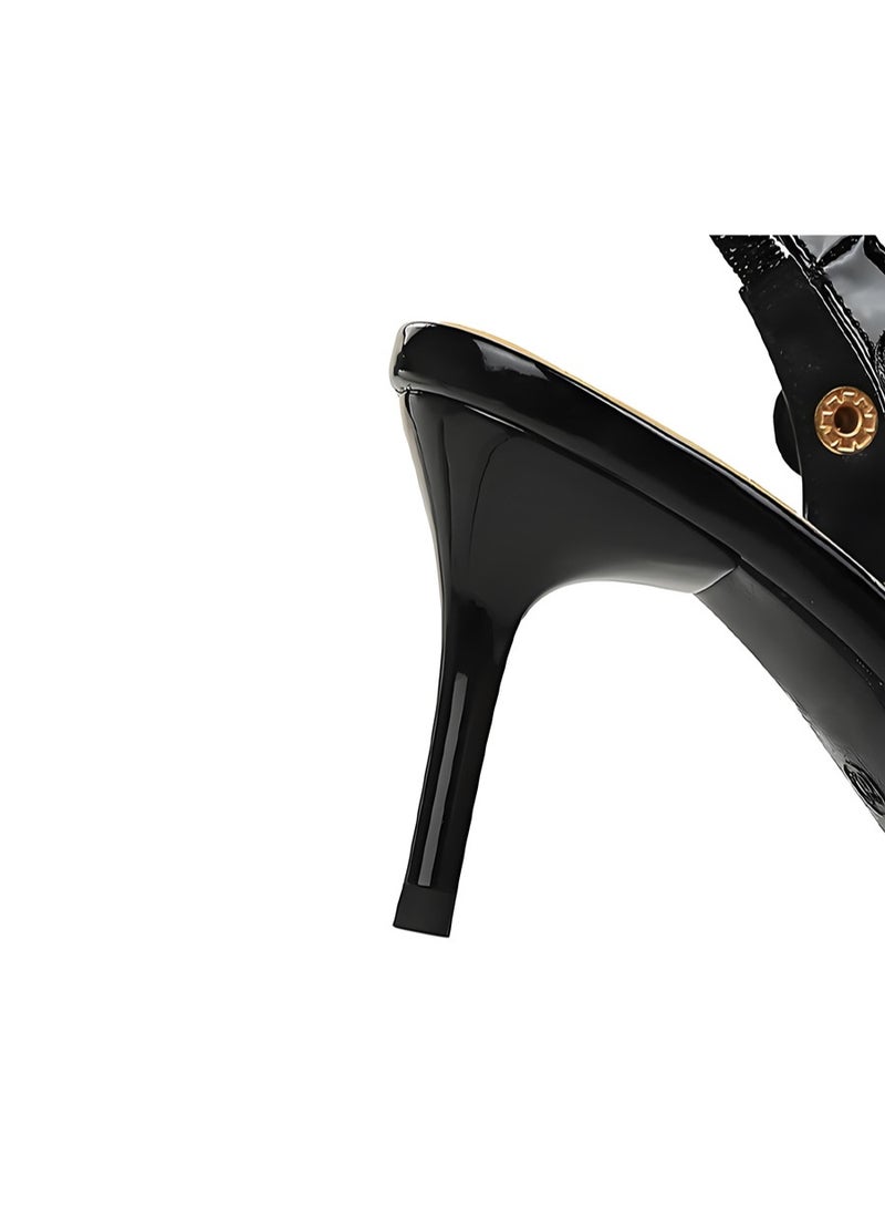 BIGTREE Women's Rhinestone Beaded Stiletto Pumps Closed Pointed Toe Slingback High Heels Shoes Black 7CM - Image 3