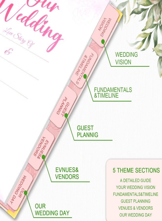 BLESWIN Wedding Planner For Bride-Bridal Wedding Planning binder With 5 Tabbed Sections+Wedding Countdown Calendar,Unique Engagement Gifts For Couples,Pink Love - Image 5
