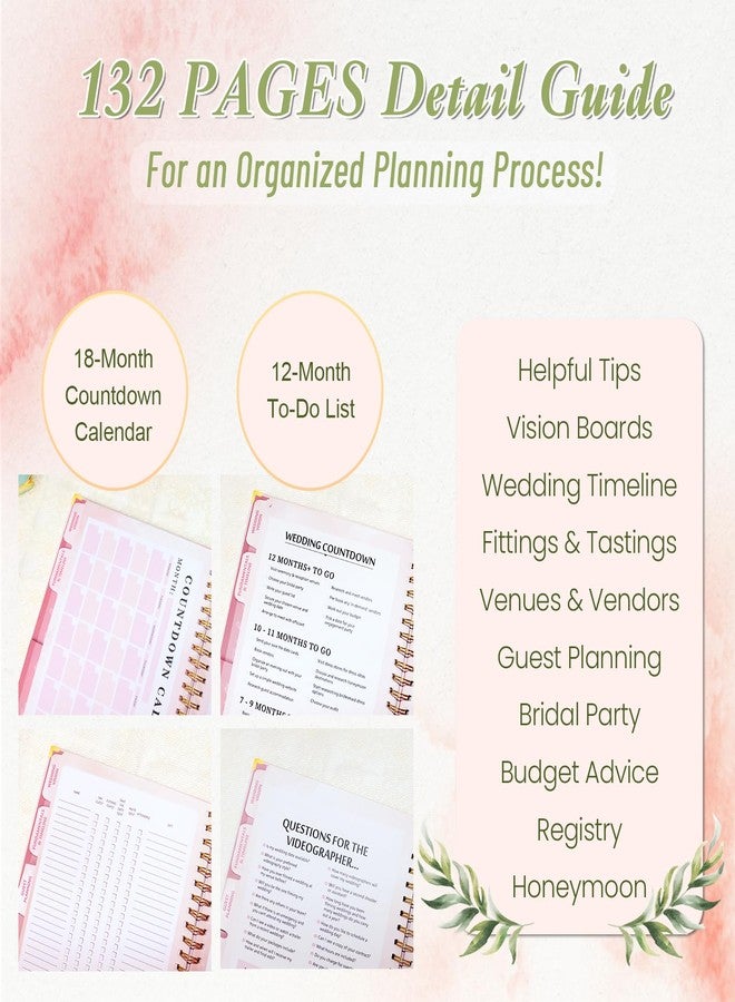 BLESWIN Wedding Planner For Bride-Bridal Wedding Planning binder With 5 Tabbed Sections+Wedding Countdown Calendar,Unique Engagement Gifts For Couples,Pink Love - Image 3