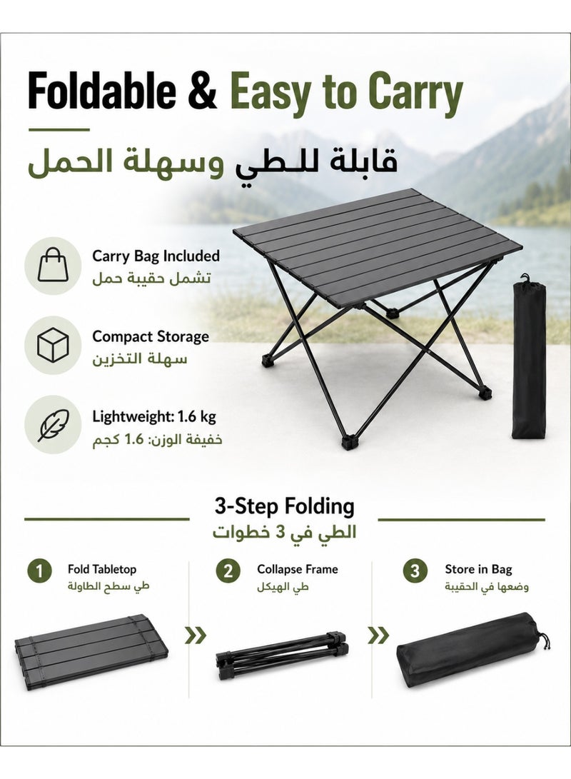 Gasin Portable Folding Camping Table with Aluminum Alloy Tabletop, 68 x 46 x 40 cm, Lightweight Outdoor Picnic Table with Carry Bag, Black - Image 3