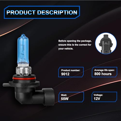 XRDHJI Fit for GMC Acadia 2013-2019 High Performance Halogen Headlight Bulbs,9012 High Low Dual Beam Headlamp Replacement Bulbs Kit, Plug and Play,Pack of 2 - Image 4