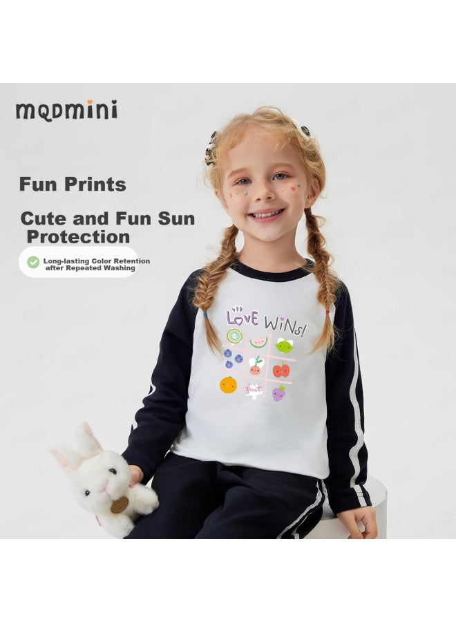 Mqdmini Girls' Long-sleeve T-shirt, Children's Antibacterial Top, Cute And Fashionable Base Layer For Girls, Sports Raglan Sleeve - Image 1