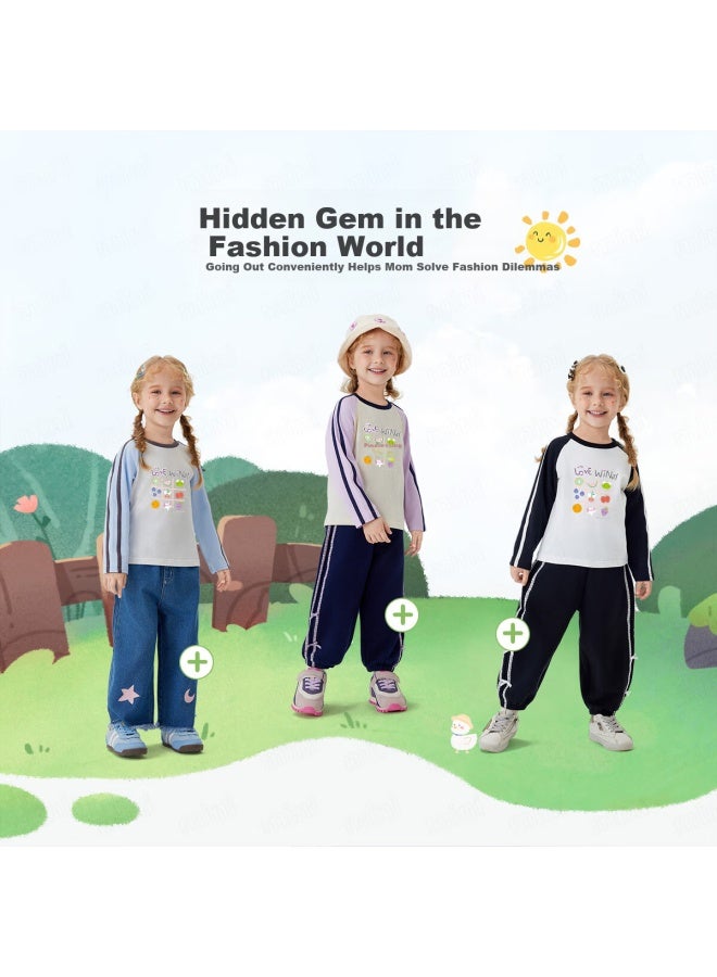 Mqdmini Girls' Long-sleeve T-shirt, Children's Antibacterial Top, Cute And Fashionable Base Layer For Girls, Sports Raglan Sleeve - Image 2