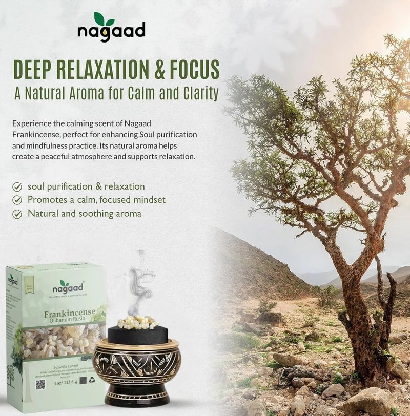 ناجاد راتنج البخور العضوي Boswellia Carterii من Nagaad - لبان عضوي معتمد من وزارة الزراعة الأمريكية بنسبة 100% - محصود بري - 113.6 جم - العلاج بالروائح والتنقية والاسترخاء العميق - Image 4