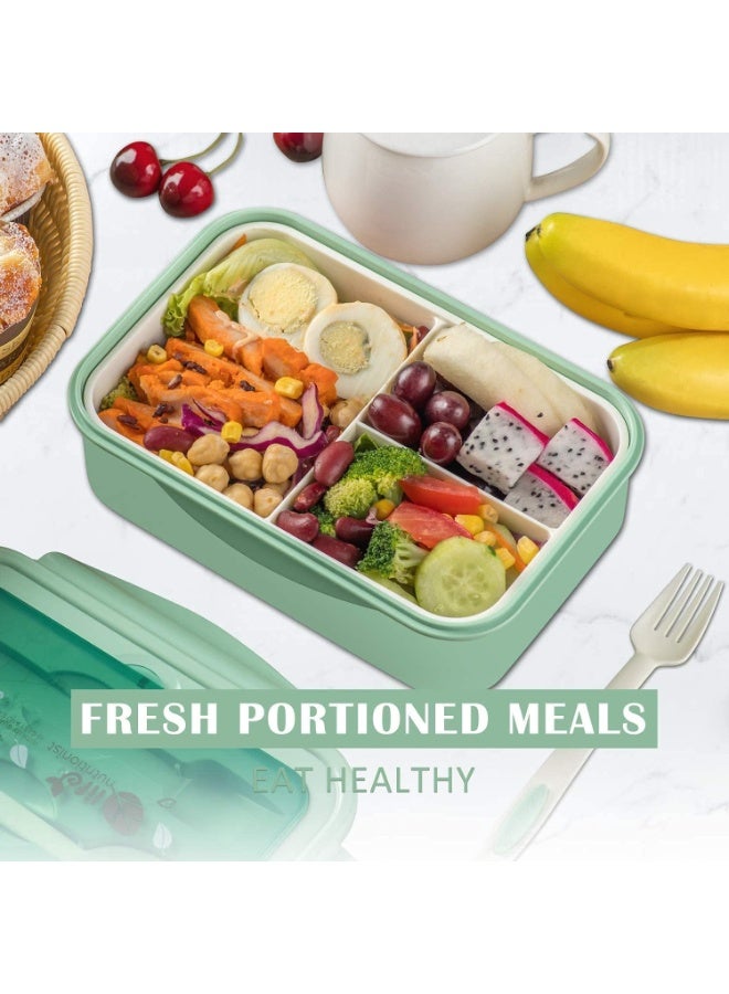 Chase Up YumLock Bento Box, 3 Compartments 1402ml Lunch Box For Kids and Adults with Reusable Spoon and Fork, Leakproof Food Container for On the Go Meal, Microwave Safe (Green) - Image 4