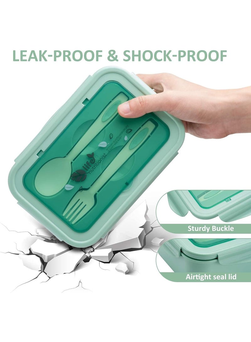 Chase Up YumLock Bento Box, 3 Compartments 1402ml Lunch Box For Kids and Adults with Reusable Spoon and Fork, Leakproof Food Container for On the Go Meal, Microwave Safe (Green) - Image 2