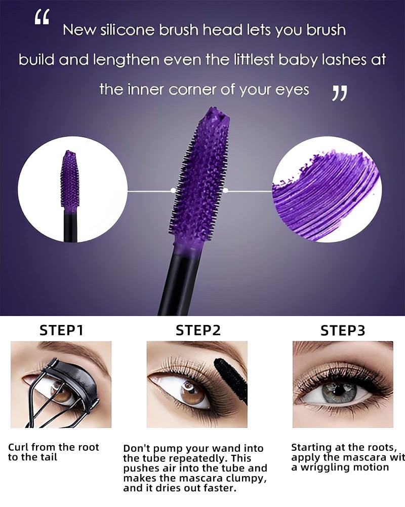 LYSdefeu 5D Purple Mascara Volume and Length,1Pcs Waterproof Smudge-Proof Color Mascara for Eyelashes,Volumizing Curling Defining Eye Lashes, Longlasting Fiber Colored rimel de pestaÃ±as for Women Eye Makeup - Image 3