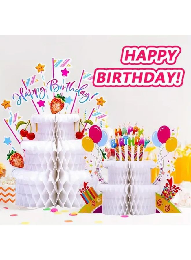 2Pcs 3D Honeycomb Paper Cake Toppers With Happy Birthday Letters And Colorful Balloons - Image 4