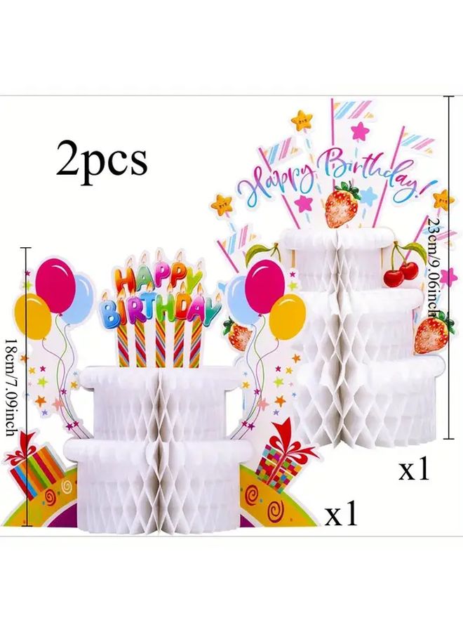 2Pcs 3D Honeycomb Paper Cake Toppers With Happy Birthday Letters And Colorful Balloons - Image 2