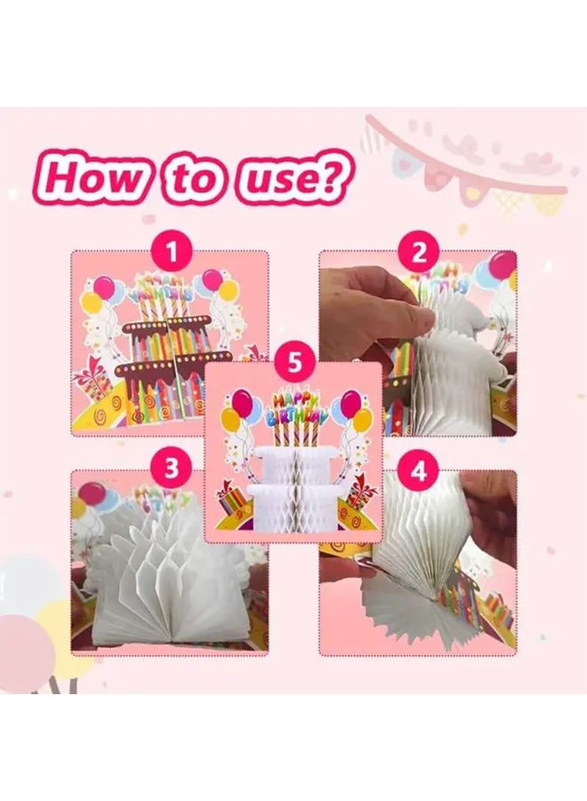 2Pcs 3D Honeycomb Paper Cake Toppers With Happy Birthday Letters And Colorful Balloons - Image 3