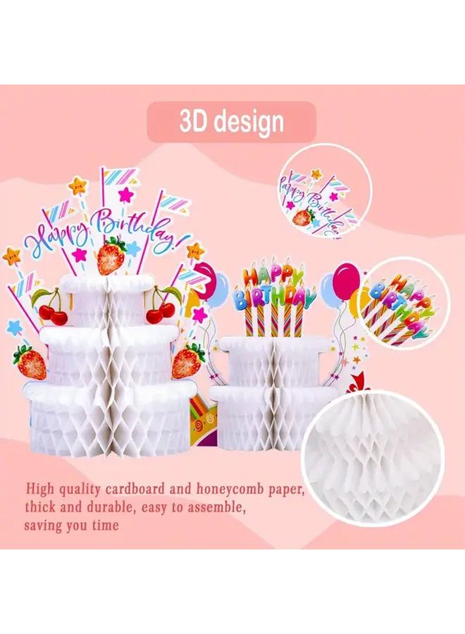 2Pcs 3D Honeycomb Paper Cake Toppers With Happy Birthday Letters And Colorful Balloons - Image 5