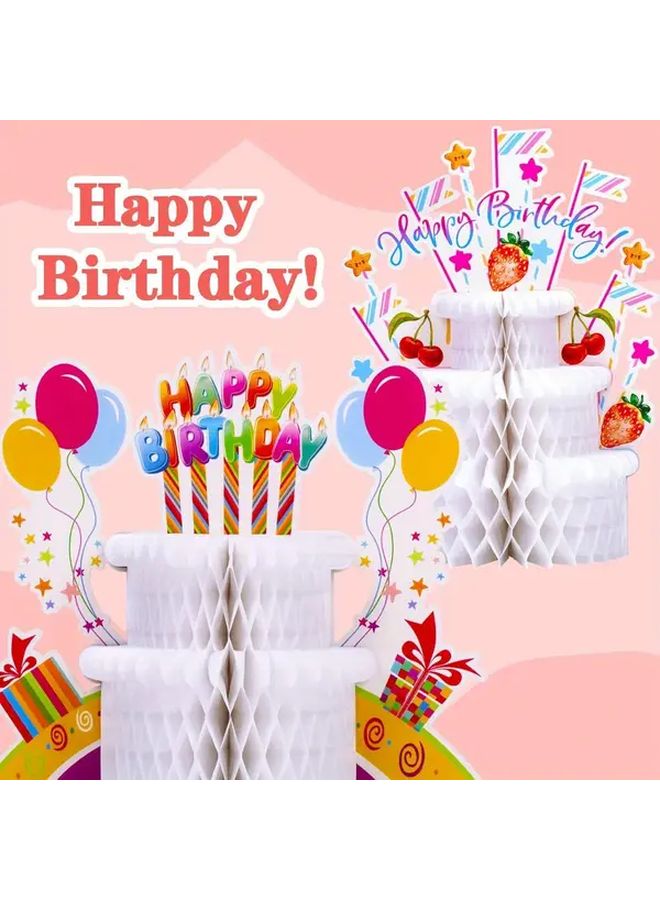 2Pcs 3D Honeycomb Paper Cake Toppers With Happy Birthday Letters And Colorful Balloons - Image 1