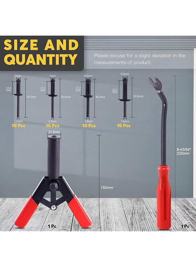 Mardatt 42Pcs Plastic Rivet Gun Set With 40Pcs 4Sizes Nylon Blind Rivets And 1Pcs Bonus Fastener Removal Tool, Hand Riveter Suitable For Automotive And More - Image 2