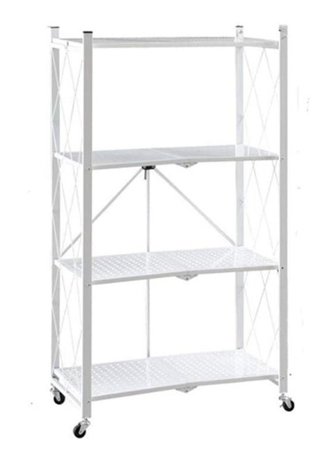 4 Tier White Metal Organizer Foldable Storage Shelf With Wheel For Garage Kitchen Home Laundry Bathroom