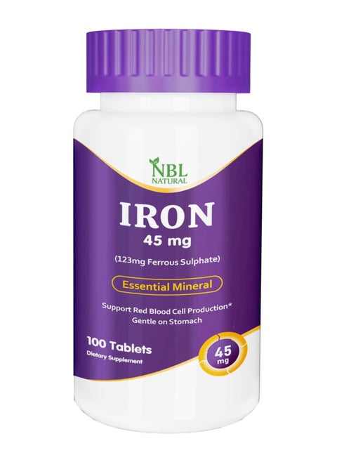 NBL Natural Iron High Potency Ferrous Sulfate Iron Supplement 45 mg 100 Tablets