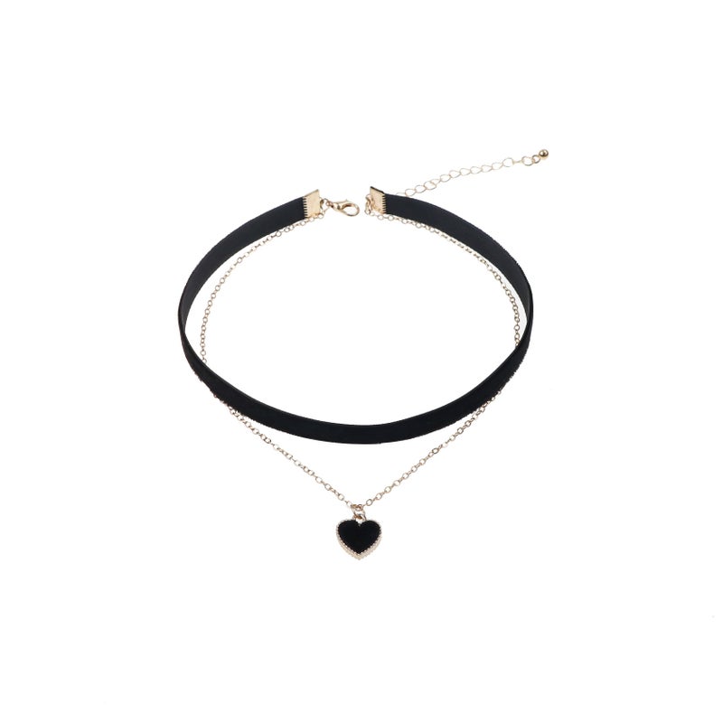 Burgundy Velvet Heart Choker Necklace Black 