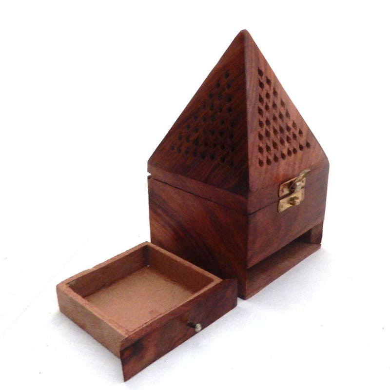 GUG Wooden Pyramid Handmade Incense Burner Stick Holder Ash Catcher Wood Home Decor Holder Agarbatti Dhoop DanBox Brown Includes Storage Compartment for Incense Sticks - Image 3