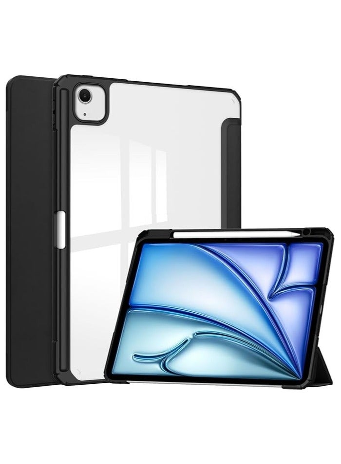 Case Compatible with New iPad Air 13 inch 2024 M4 with Built-in Pencil Holder, for iPad Air 13 with Hard Clear Back Cover, (Black) - Image 1