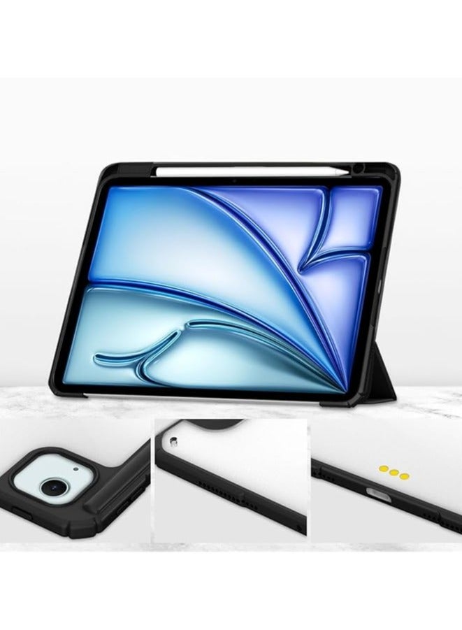 Case Compatible with New iPad Air 13 inch 2024 M4 with Built-in Pencil Holder, for iPad Air 13 with Hard Clear Back Cover, (Black) - Image 4