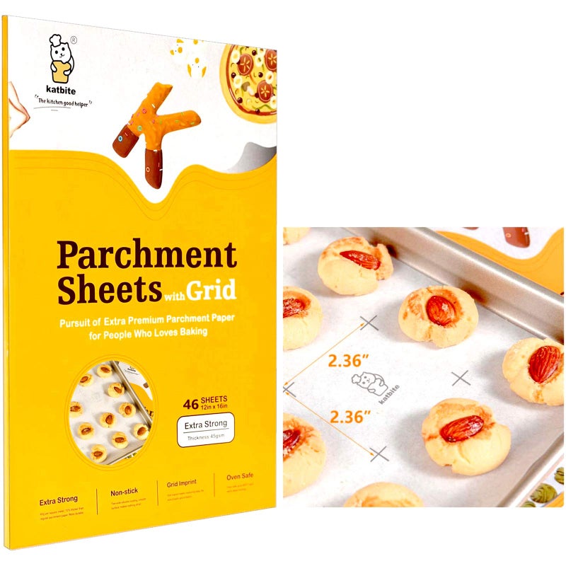 Katbite 12x16 Inch Parchment Paper Sheets with Grid Lines Precut Baking Paper NonStick  Heavy Duty Half Sheet Parchment Paper for Cookies Cup Cake Baking Cooking Air Fryer Steaming Grilling