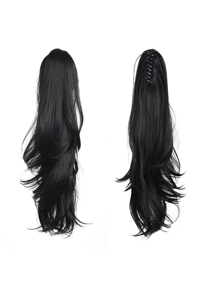 HSPJHTM - HSPJHTM Ponytail Extension,Black Hair Extensions 24" Claw Clip Ponytail Extension for Women Curly Hair Piece Synthetic Wavy Pony Tail Wig Halloween Fluffy - Image 1