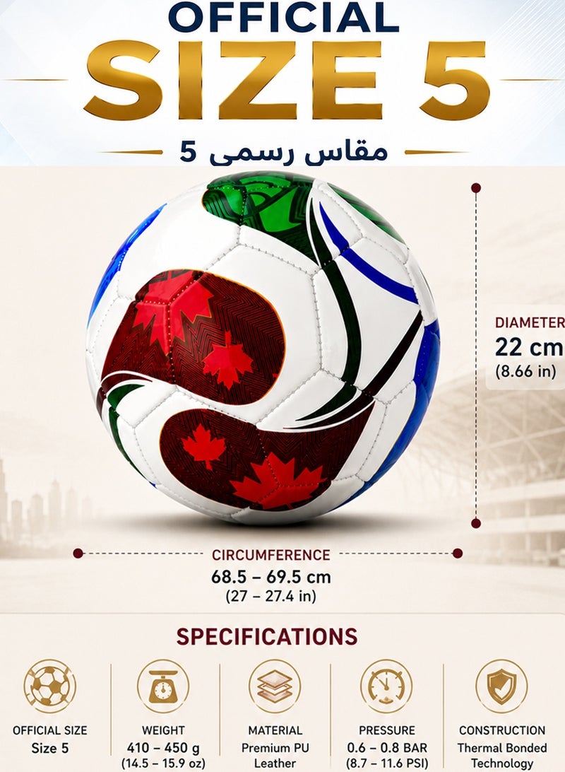 QUTOOB Training Soccer Ball – Durable Machine-Stitched PVC Leather Football for Practice, Matches, Schools, Academies & Casual Play | FIFA World Cup 2026 Inspired Design for Kids & Adults - Image 2