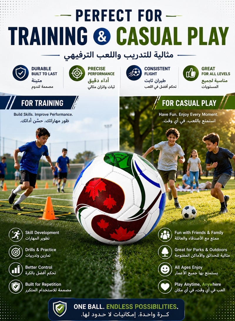 QUTOOB Training Soccer Ball – Durable Machine-Stitched PVC Leather Football for Practice, Matches, Schools, Academies & Casual Play | FIFA World Cup 2026 Inspired Design for Kids & Adults - Image 3