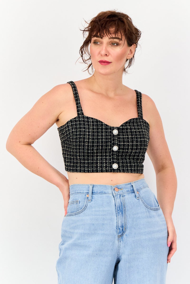 Missguided Women Sweetheart Neck Sleeveless Textured Crop Top, Multicolor - Image 1