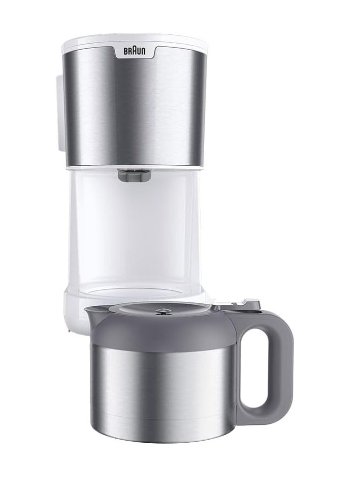 BRAUN Pur Shine KF1505 WH, Coffee Machine with Filter, 1.2L, Stainless Steel, up to 10 Cups, OptiBrew System, Anti-drip Function, Swivel Filter, Automatic Shutdown 1.2 L 1000 W KF1505WH Silver - Image 3