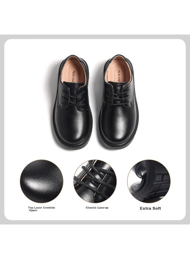 Aokang Boys' Black Leather Soft Sole Performance Shoes Spring And Autumn New Children's British Style Genuine Leather Performance Shoes For Older Children - Image 2