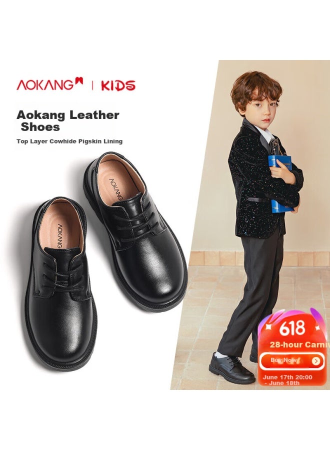 Aokang Boys' Black Leather Soft Sole Performance Shoes Spring And Autumn New Children's British Style Genuine Leather Performance Shoes For Older Children - Image 1