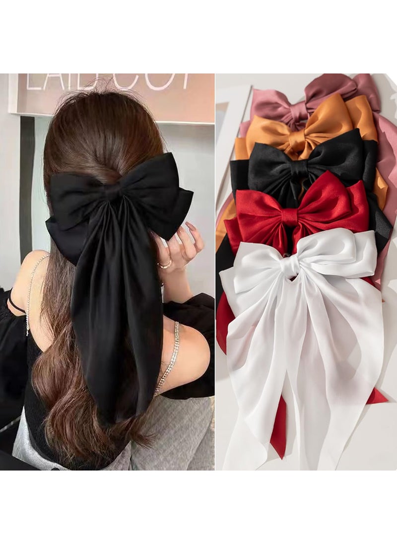 FDBJulyy - Premium Black Satin Hair Bows and Clips Set for Women  Girls  5 PCS Bowknot Hair Clips Big Bows Claw Clips NonSlip Clips for Thick and Thin Hair - Image 1