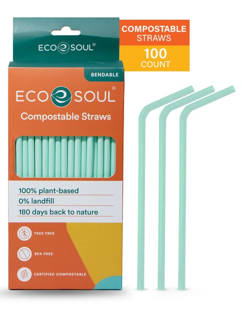 Compostable PLA Straws 6mm, 100 Pc, Bendable