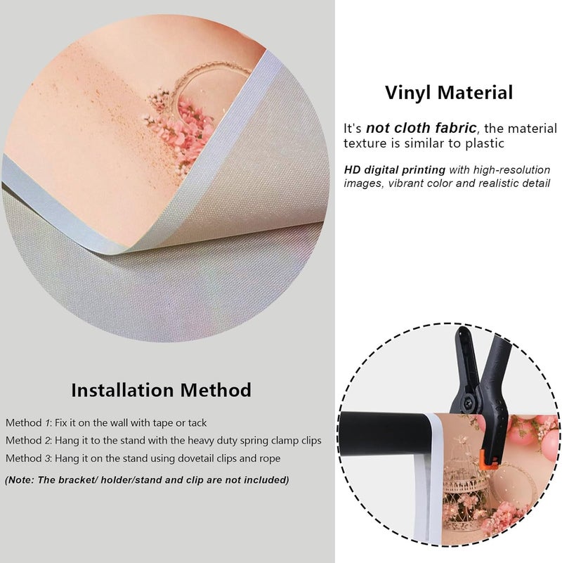 YongFoto Pink and White Balloon Banner Photography Background 5x3ft Spring Flower Pink Floral Elegant Bird Cage Photo Backdrop Wedding Photo Ceremony Birthday Party Girls Baby Portrait Studio - Image 3