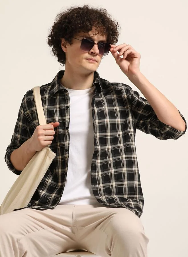 بوشيرت قميص كاروهات وياقة سبريد