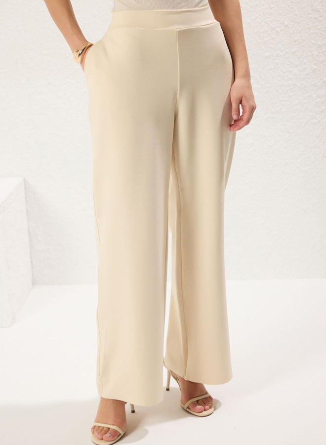 trendyol Light Yellow Plain Front Elastic Back Straight Cut High Waist Knitted Trousers - Image 4