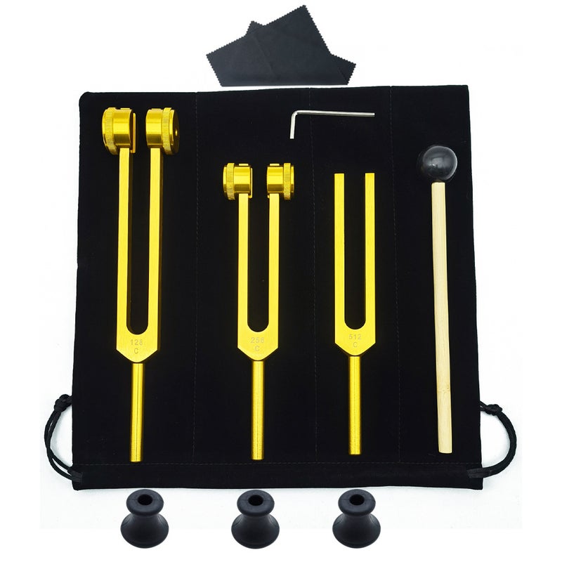 Alloy Tuning Fork Set 128C 256C 512 Gold Silver Trio Gold 128+256+512 has a base 